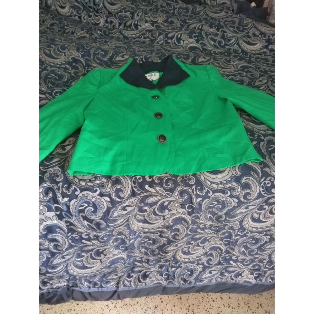 Kasper ASL Autumn Fall Green And Black Jacket Womens Size 16 Petite Blazer Suit